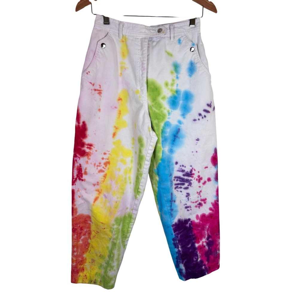 Vintage Y2K Tomboy Rainbow Tie Dye Jeans‎ High Waist 100% Cotton Jeans Small